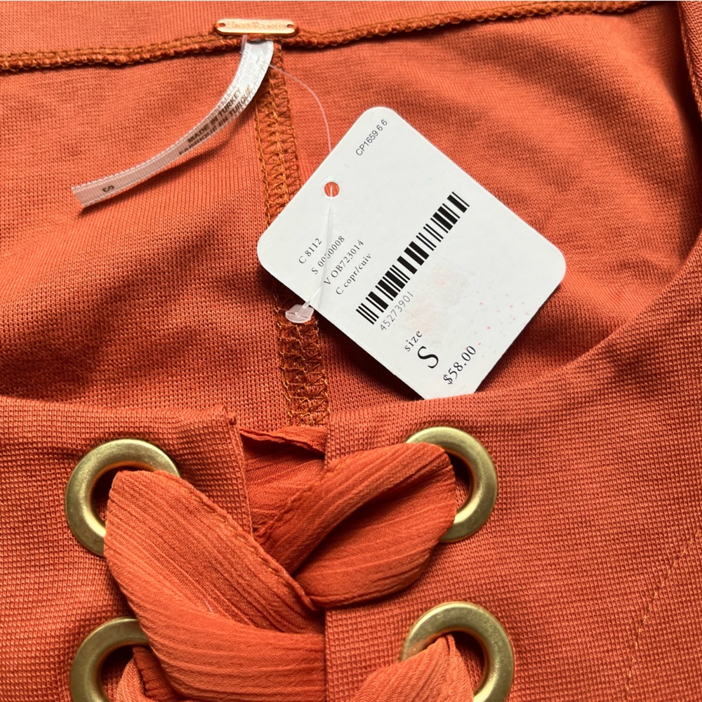 šFREE PEOPLEš- Lace-Up Long Sleeve Tops in Black and Orange NWT Size Sm - Picture 6 of 10